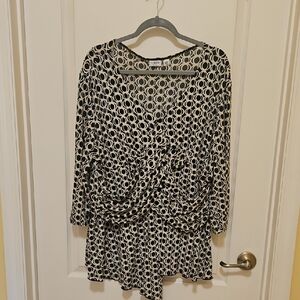 CATO  Patterned Women's Top Long Sleeves Black Beige Size 22-24W